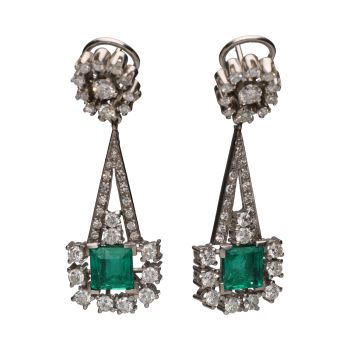 PENDIENTES<BR>PENDIENTES EN ORO BLANCO CON ESMERALDA... · ref.: PRESENTA CERTIFICADO...