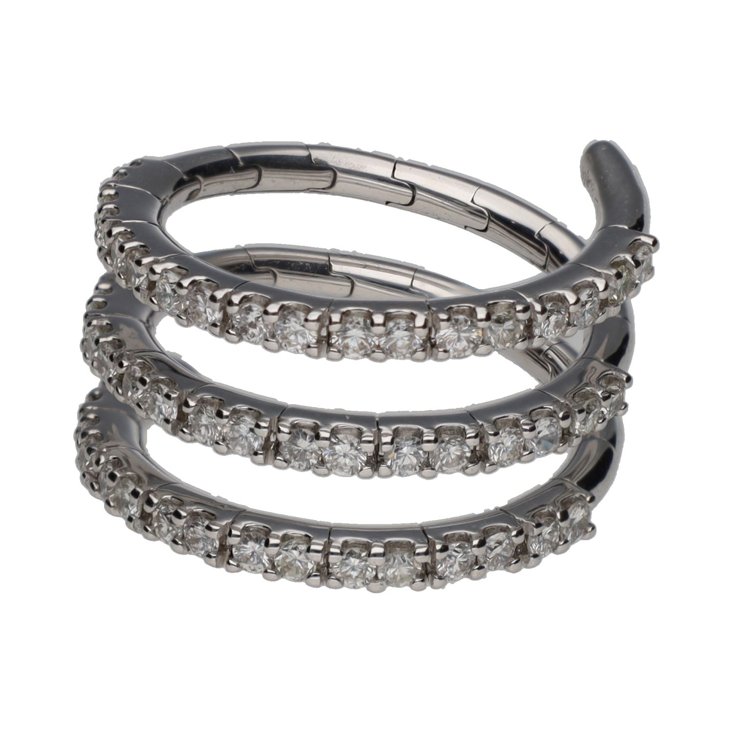 Sortija  tipo muelle en oro blanco con brillantes. Talla 14