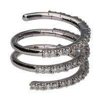 Sortija  tipo muelle en oro blanco con brillantes. Talla 14