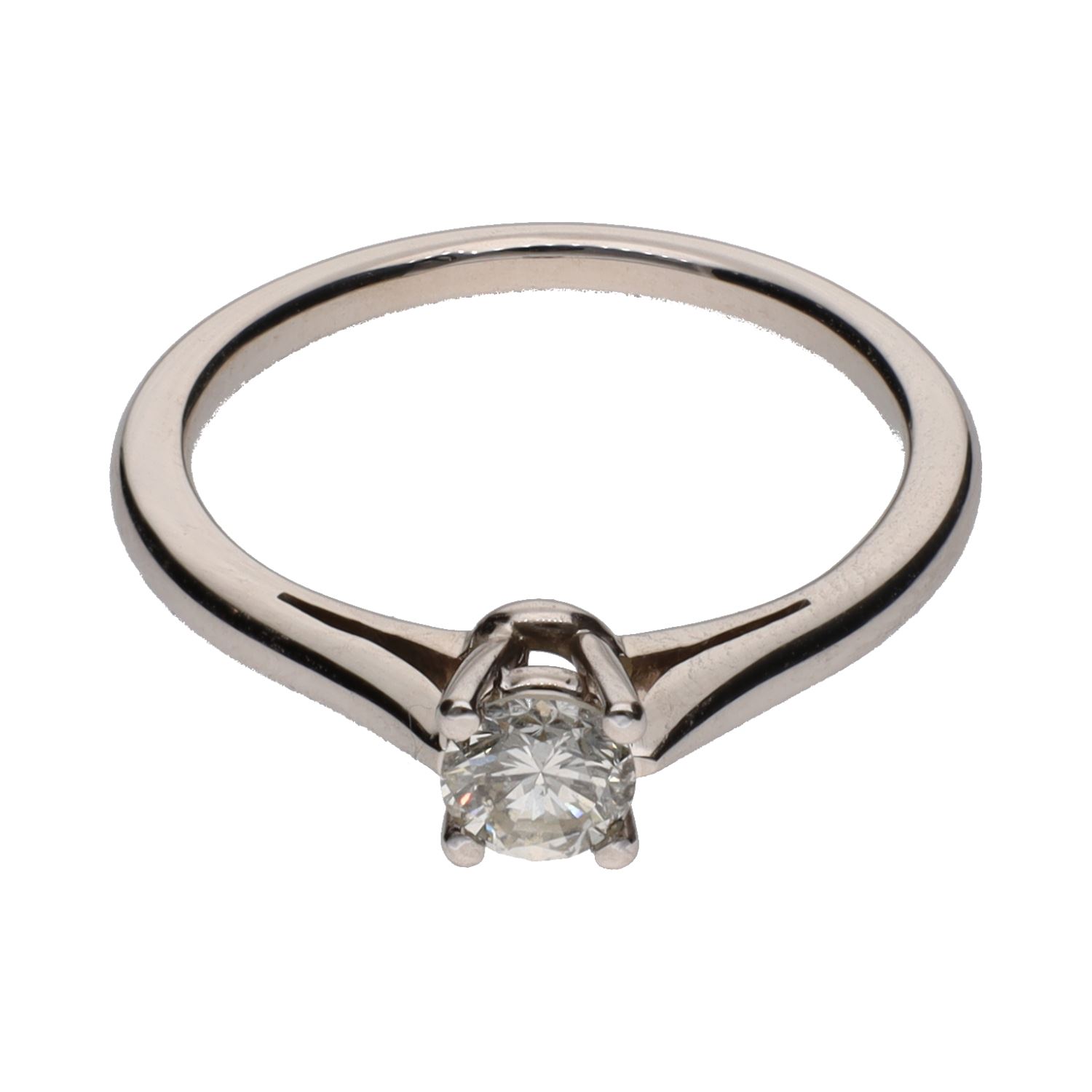 Sortija solitario en oro blanco con un brillante. Talla 12.