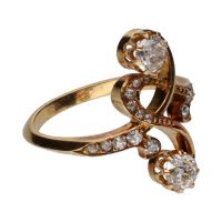 Sortija tu y yo del siglo xix en oro amarillo con diamantes. Talla 15.