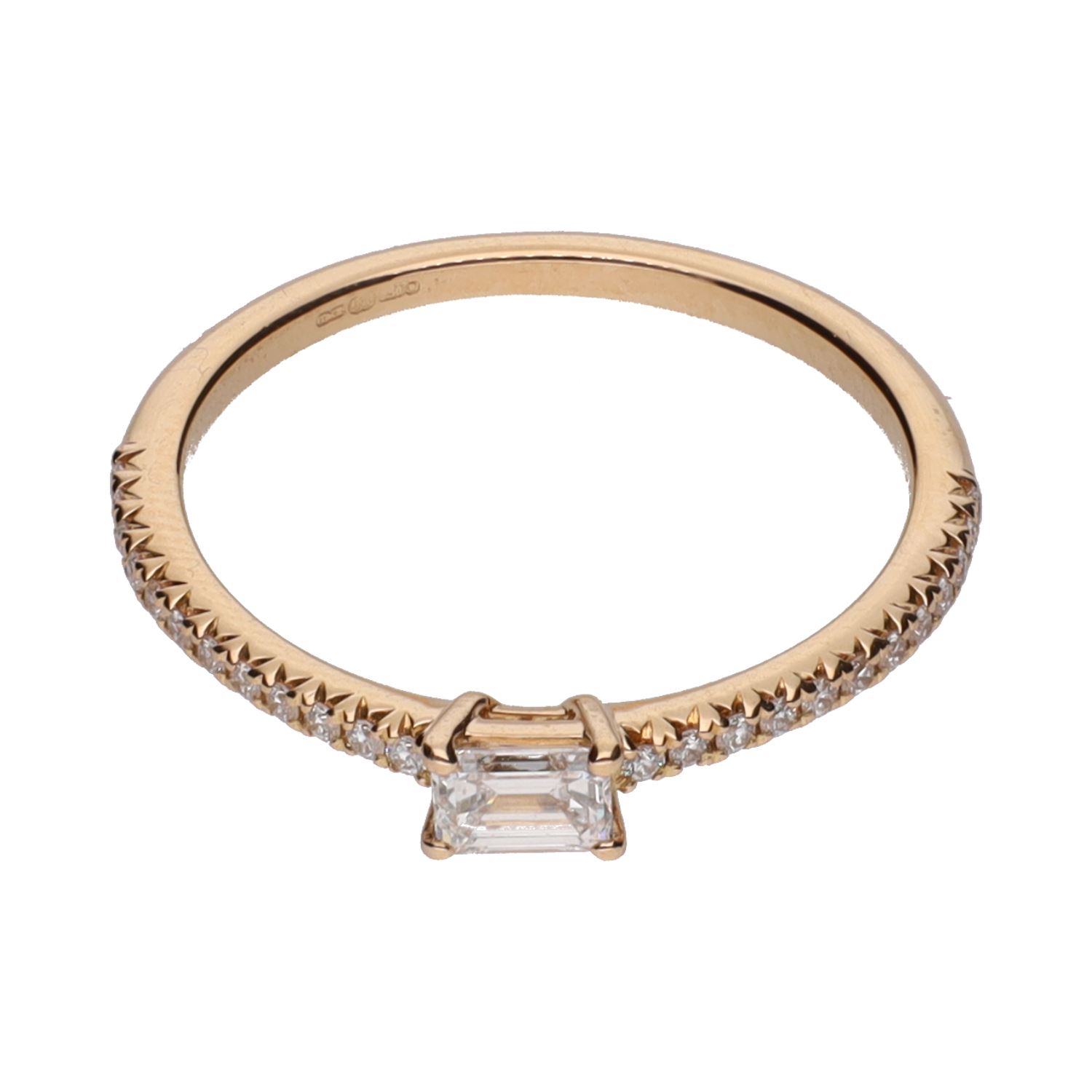 Sortija solitario en oro rosa con diamantes. Talla 13.