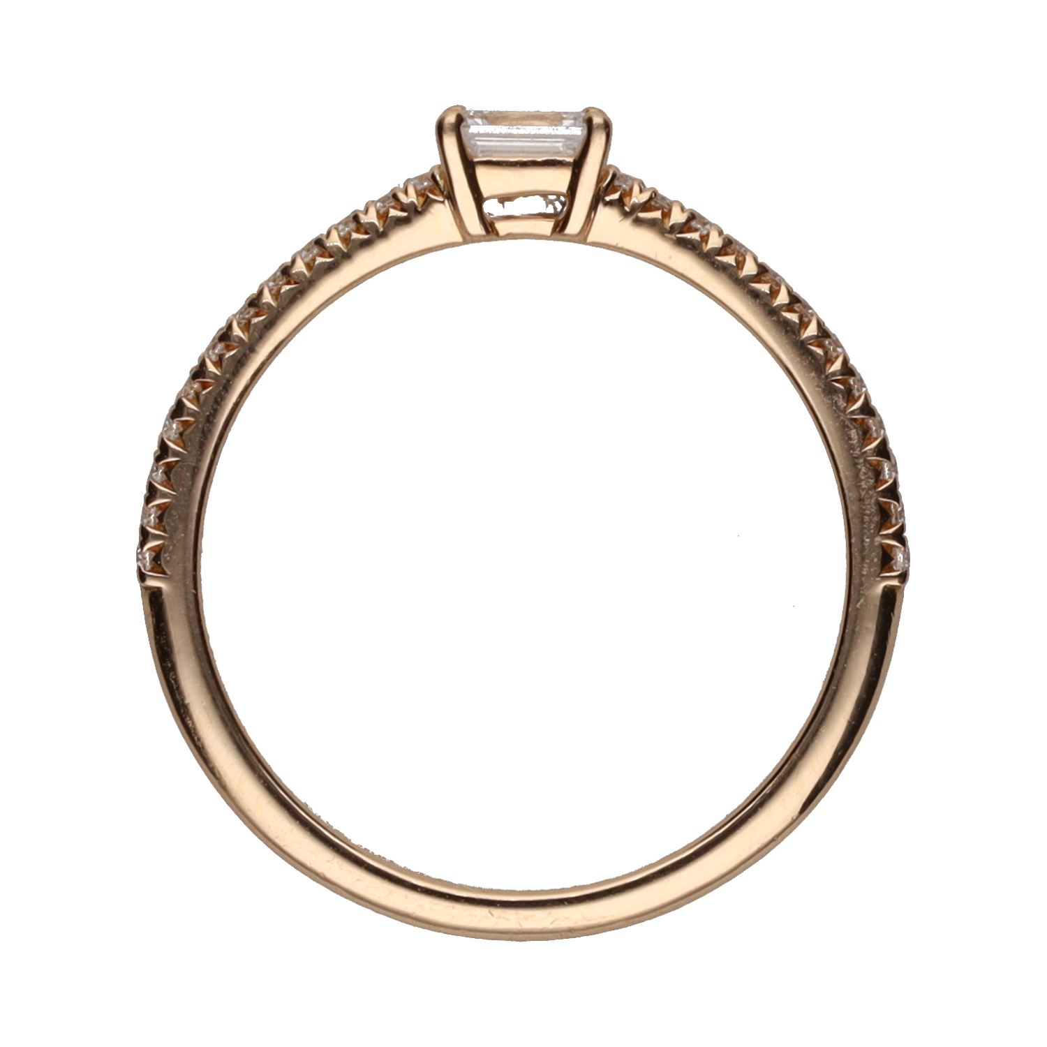 Sortija solitario en oro rosa con diamantes. Talla 13.