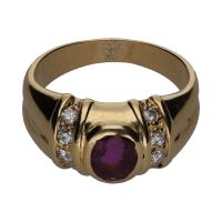 ANILLOS / SORTIJAS<BR>SORTIJA EN ORO AMARILLO CON RUBÍ Y BRI...