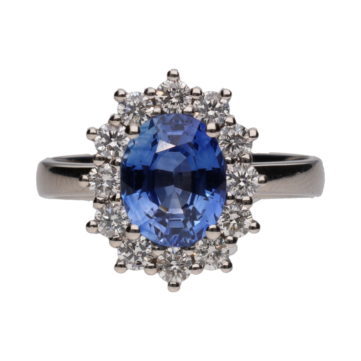 Sortija en oro blanco con zafiro y brillantes. Talla 15.