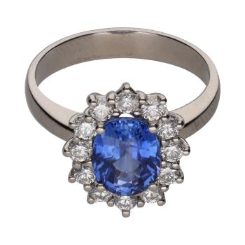 ANILLOS / SORTIJAS<BR>SORTIJA EN ORO BLANCO CON ZAFIRO Y BRI... · ref.: PRESENTA CERTIFICADO...