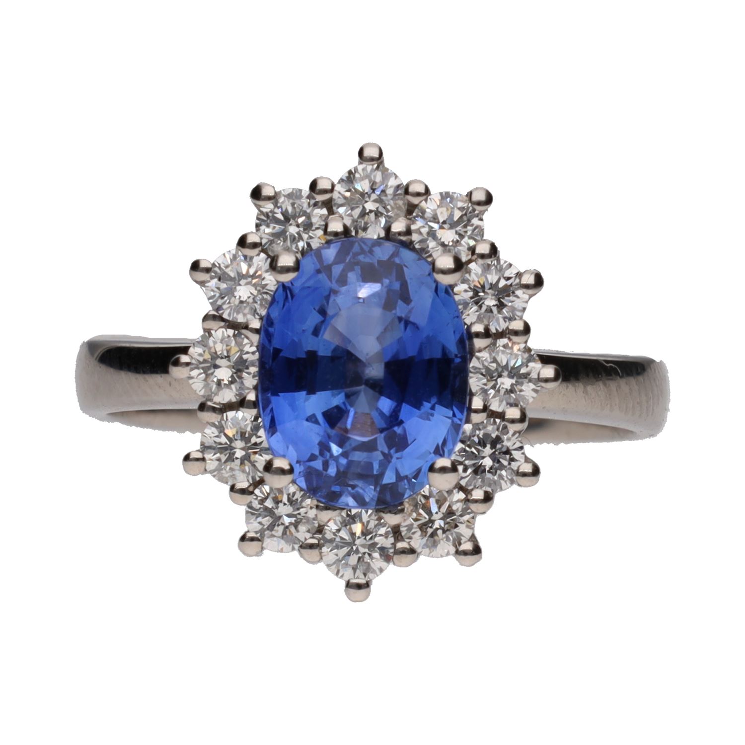 Sortija en oro blanco con zafiro y brillantes. Talla 14.