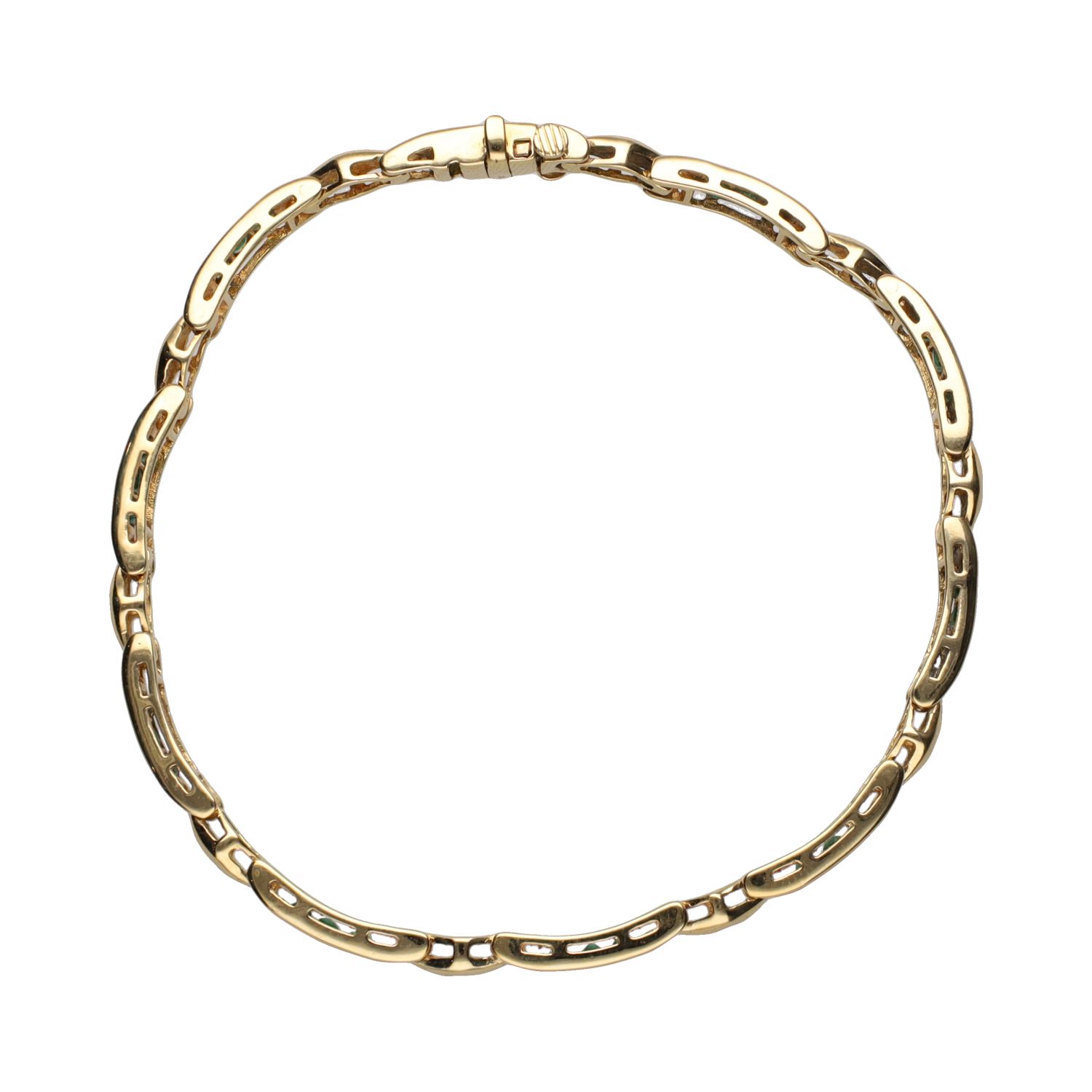 Pulsera en oro amarillo con esmeraldas y brillantes.