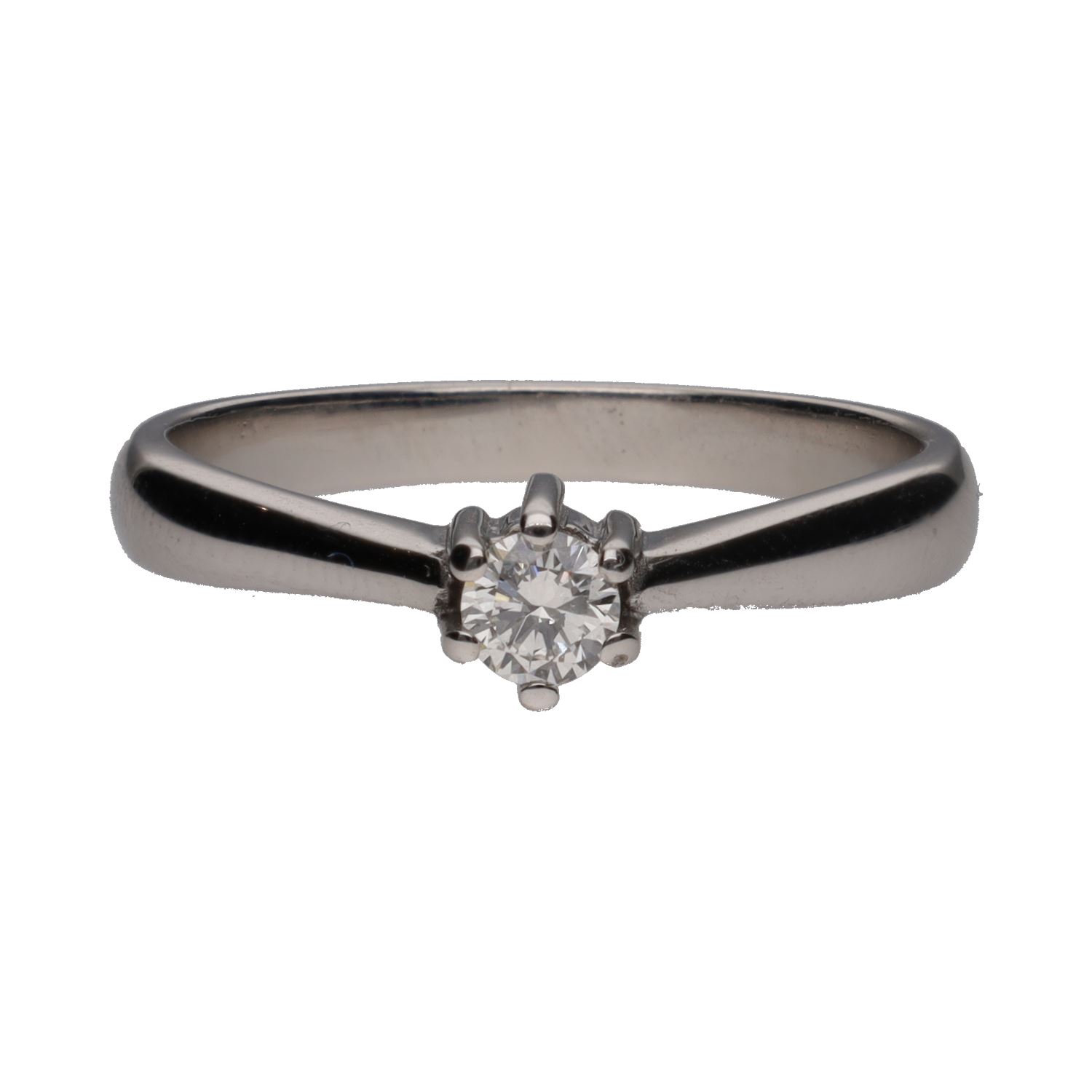 Sortija solitario en oro blanco con un brillante. Talla 18.