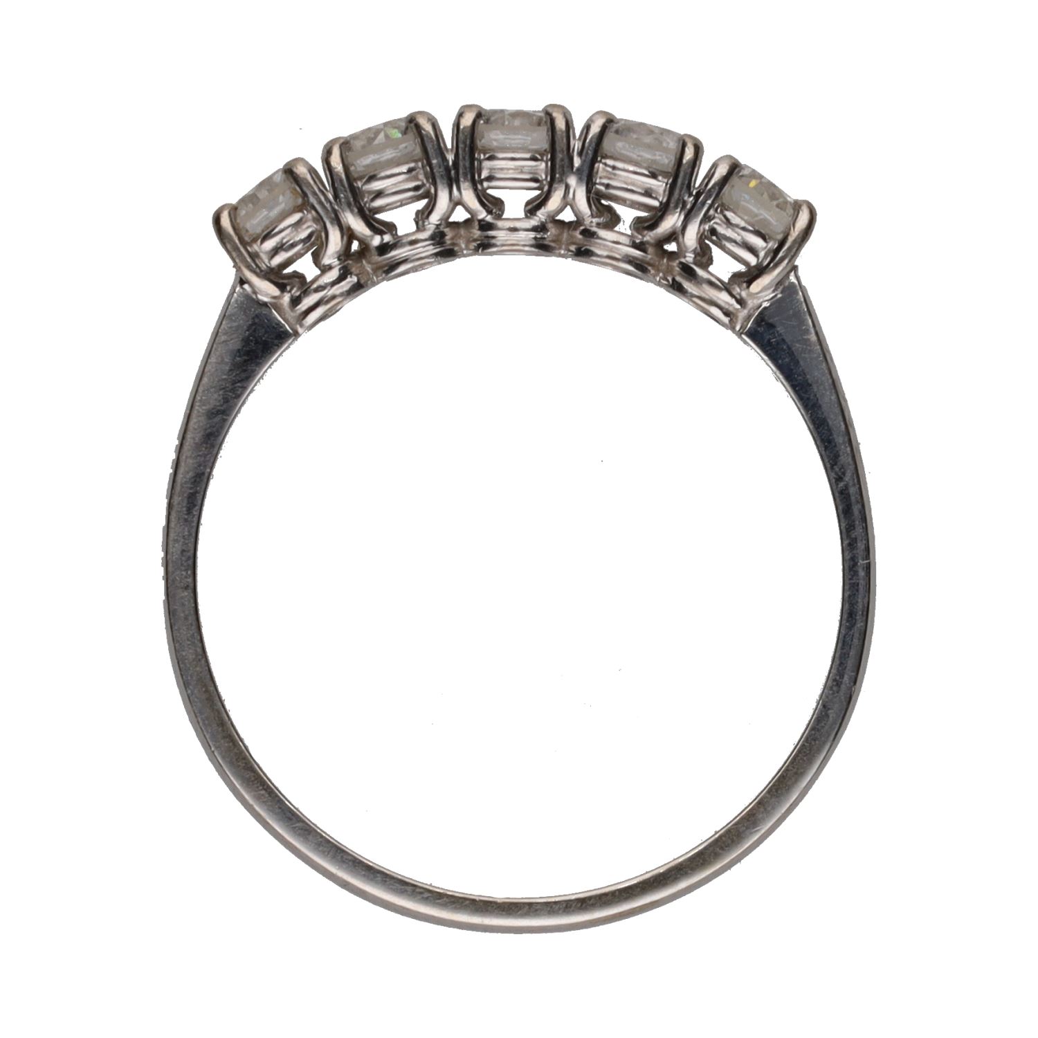 Sortija cinquillo en oro blanco y brillantes. Talla 20.