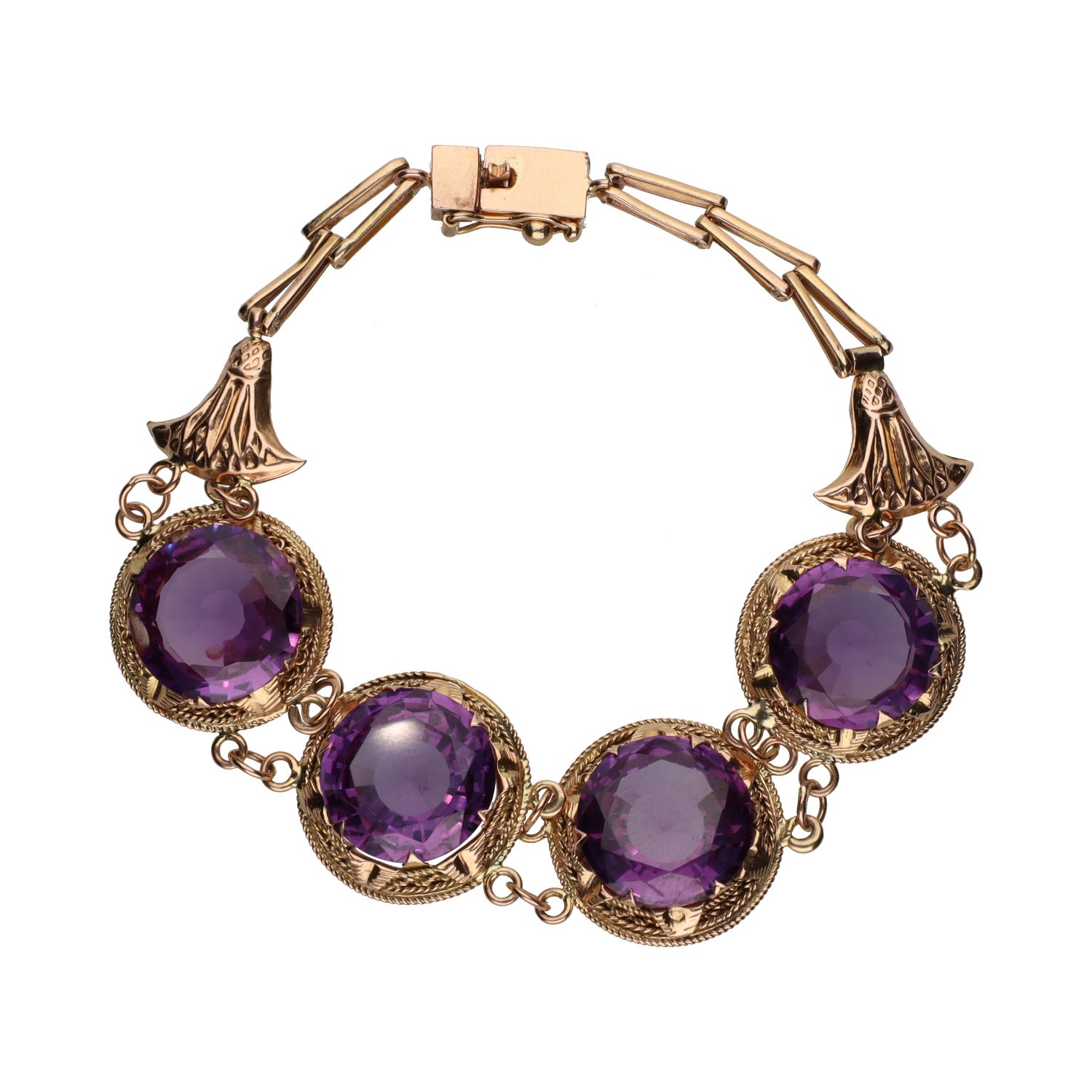 Pulsera en oro amarillo de 14k con amatistas.