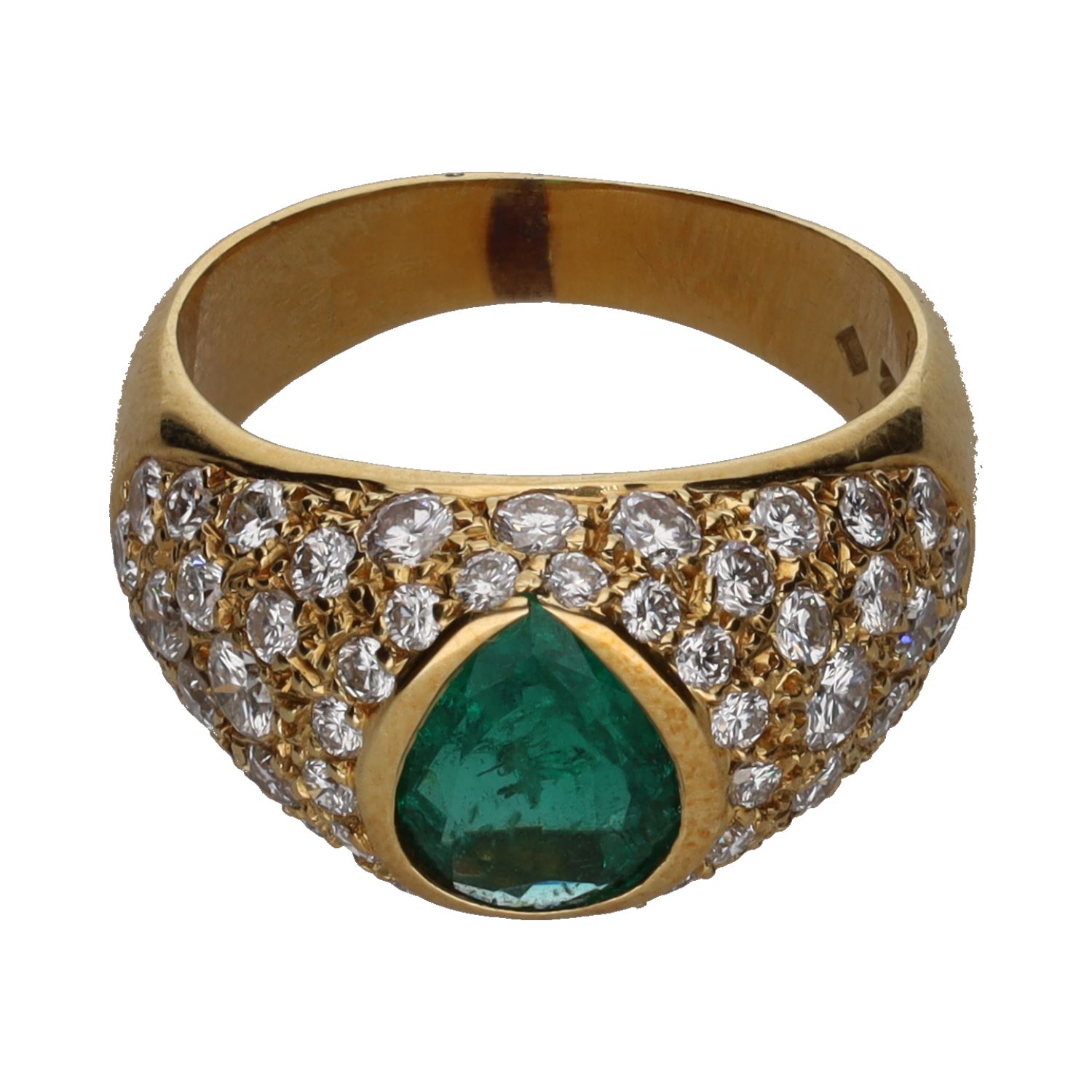 Sortija en oro amarillo con una esmeralda y brillantes. Talla 12.