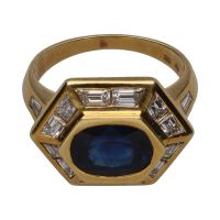 ANILLOS / SORTIJAS<BR>SORTIJA EN ORO AMARILLO CON ZAFIRO Y B...