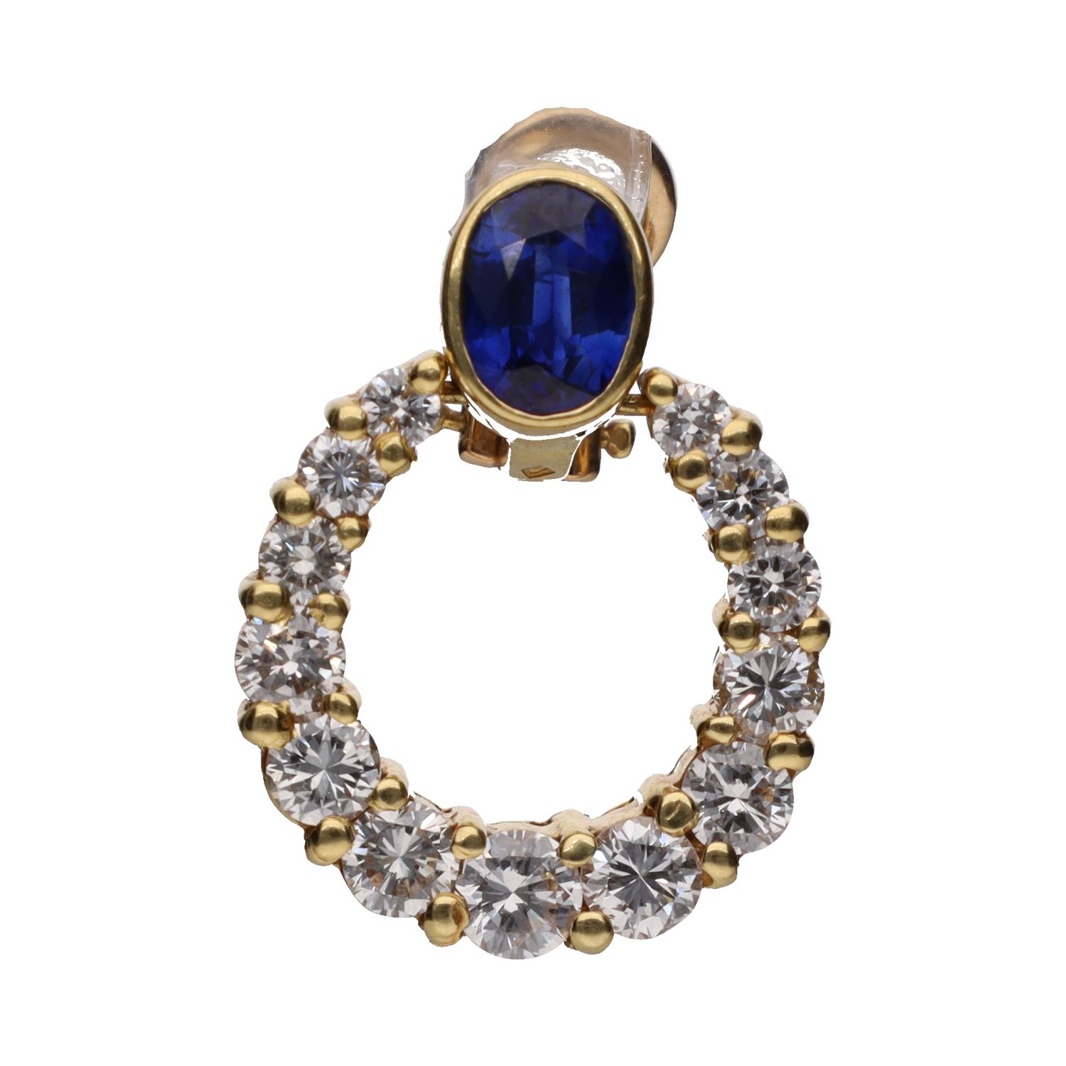 Pendientes en oro amarillo con zafiro y brillantes.