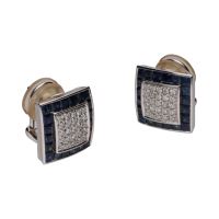 Pendientes cuadrados en oro blanco con zafiros y brillantes.