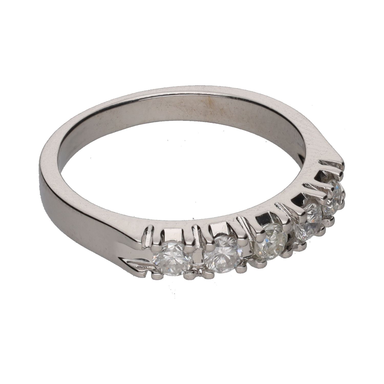 Sortija cintillo en oro blanco con brillantes. Talla 14.