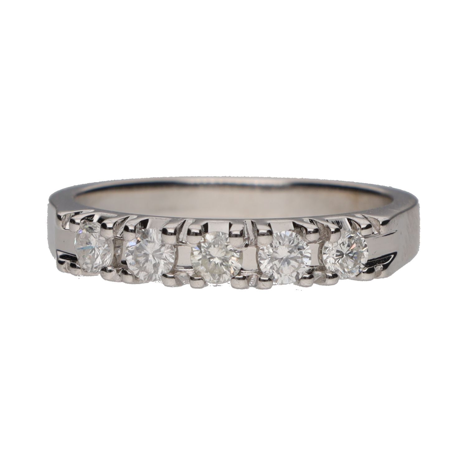 Sortija cintillo en oro blanco con brillantes. Talla 14.