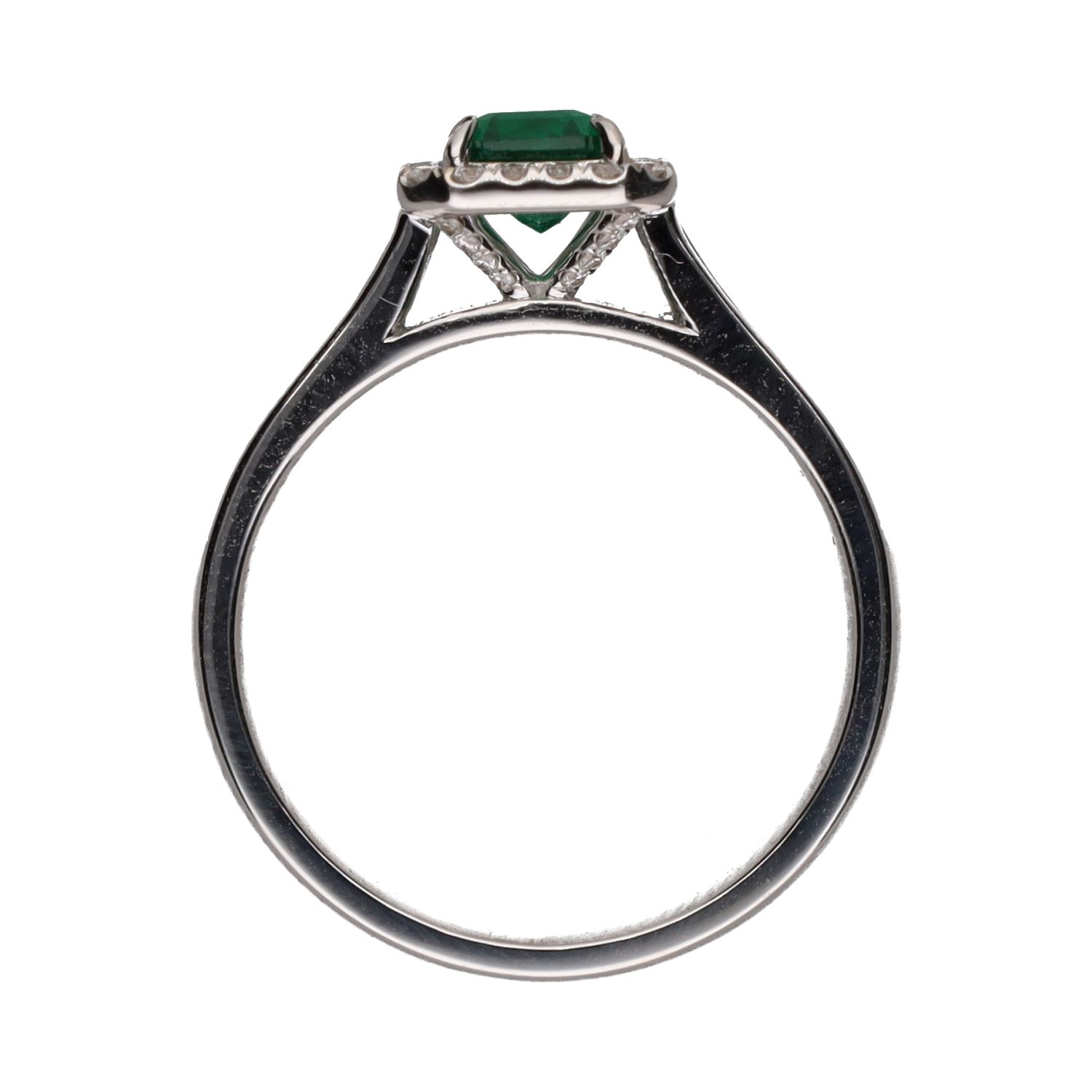 Sortija en oro blanco con esmeralda y brillantes. Talla 14.