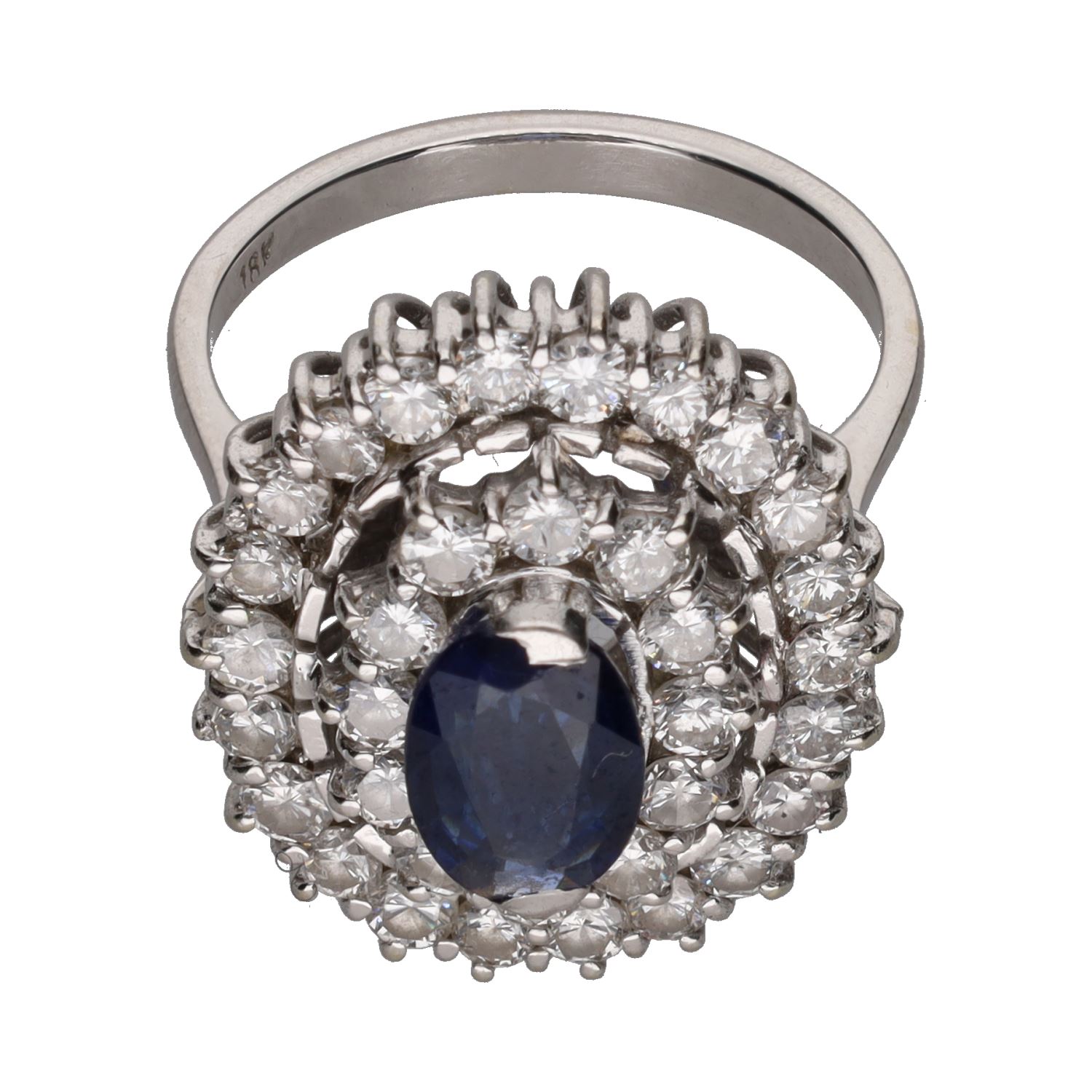 Sortija en oro blanco con zafiro y brillantes. Talla 14.