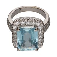 ANILLOS / SORTIJAS<BR>SORTIJA EN ORO BLANCO CON AGUAMARINA Y...