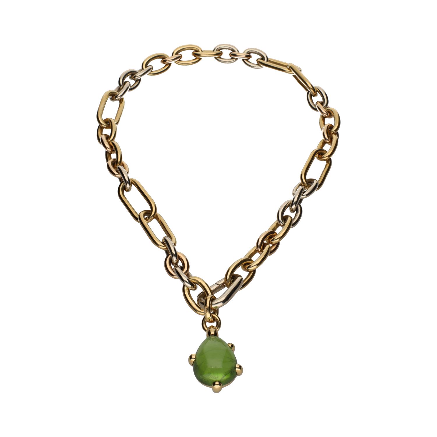 Collar de pomellato en oro amarillo con un peridoto.
