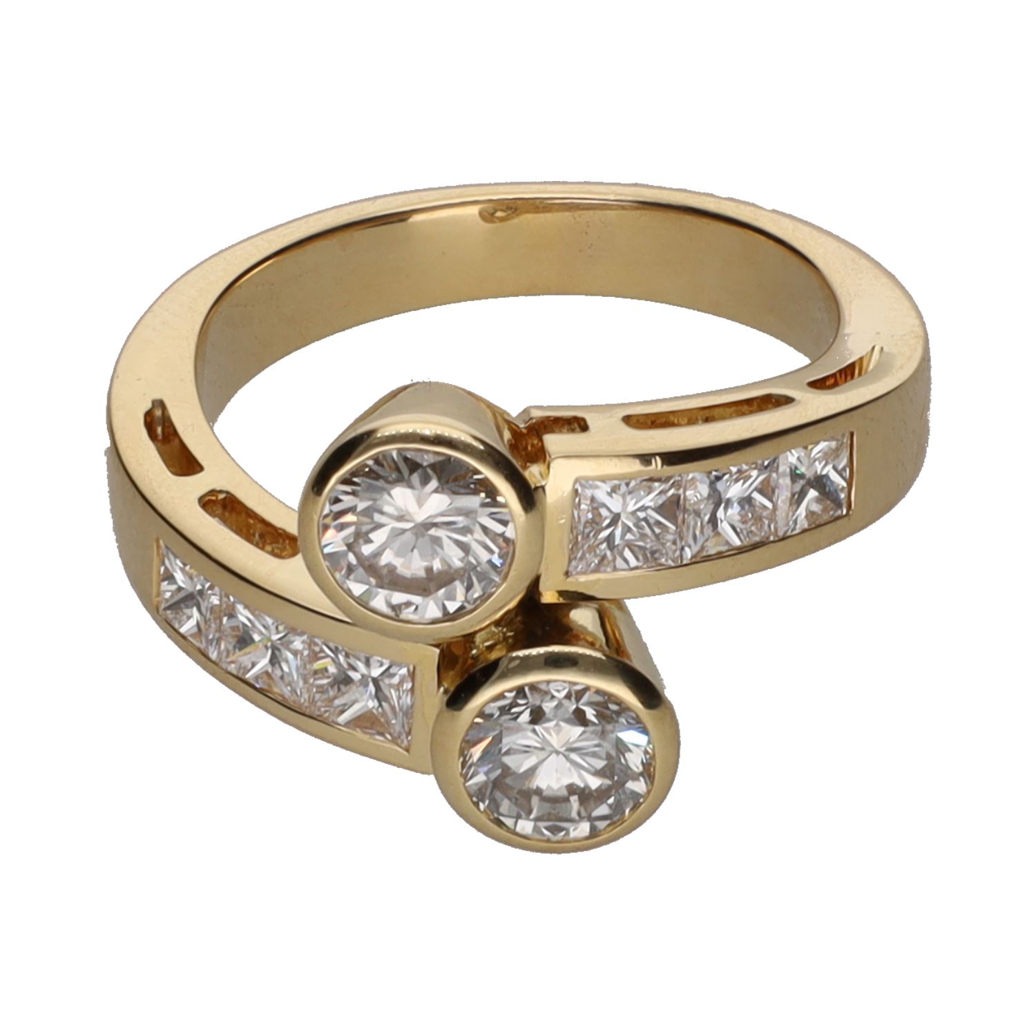 Sortija tu y yo en oro amarillo con brillantes. Talla 12.