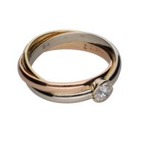 Sortija triana de cartier en tres oros con un brillante. Talla 54