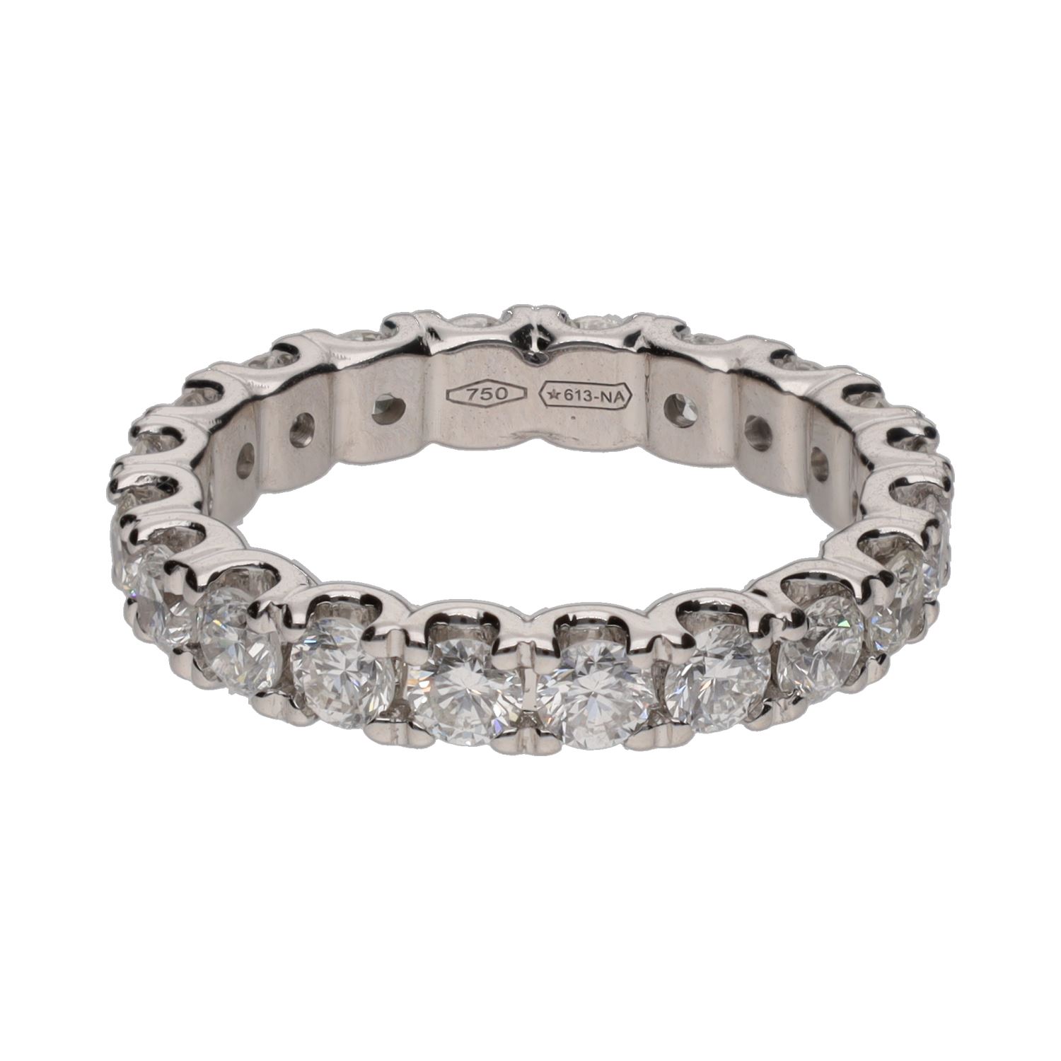 Sortija eternity en oro blanco con brillantes. Talla 13.