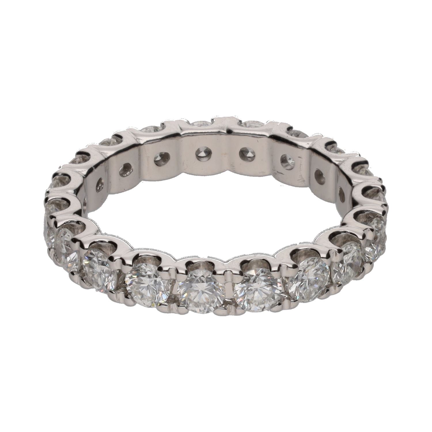 Sortija eternity en oro blanco con brillantes. Talla 12.