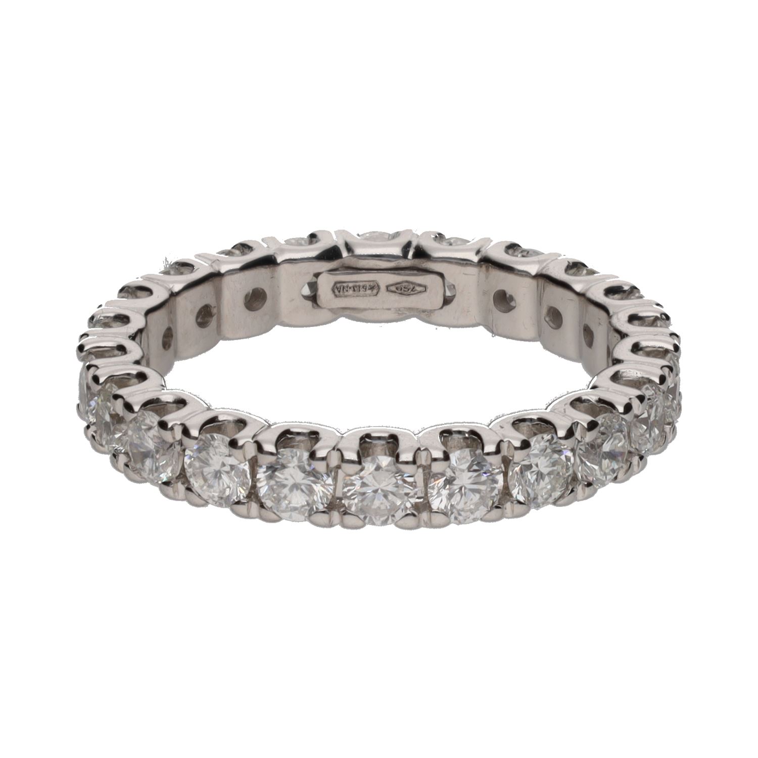 Sortija eternity en oro blanco con brillantes. Talla 13.