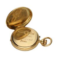Reloj de bolsillo saboneta en oro amarillo y esmalte.   