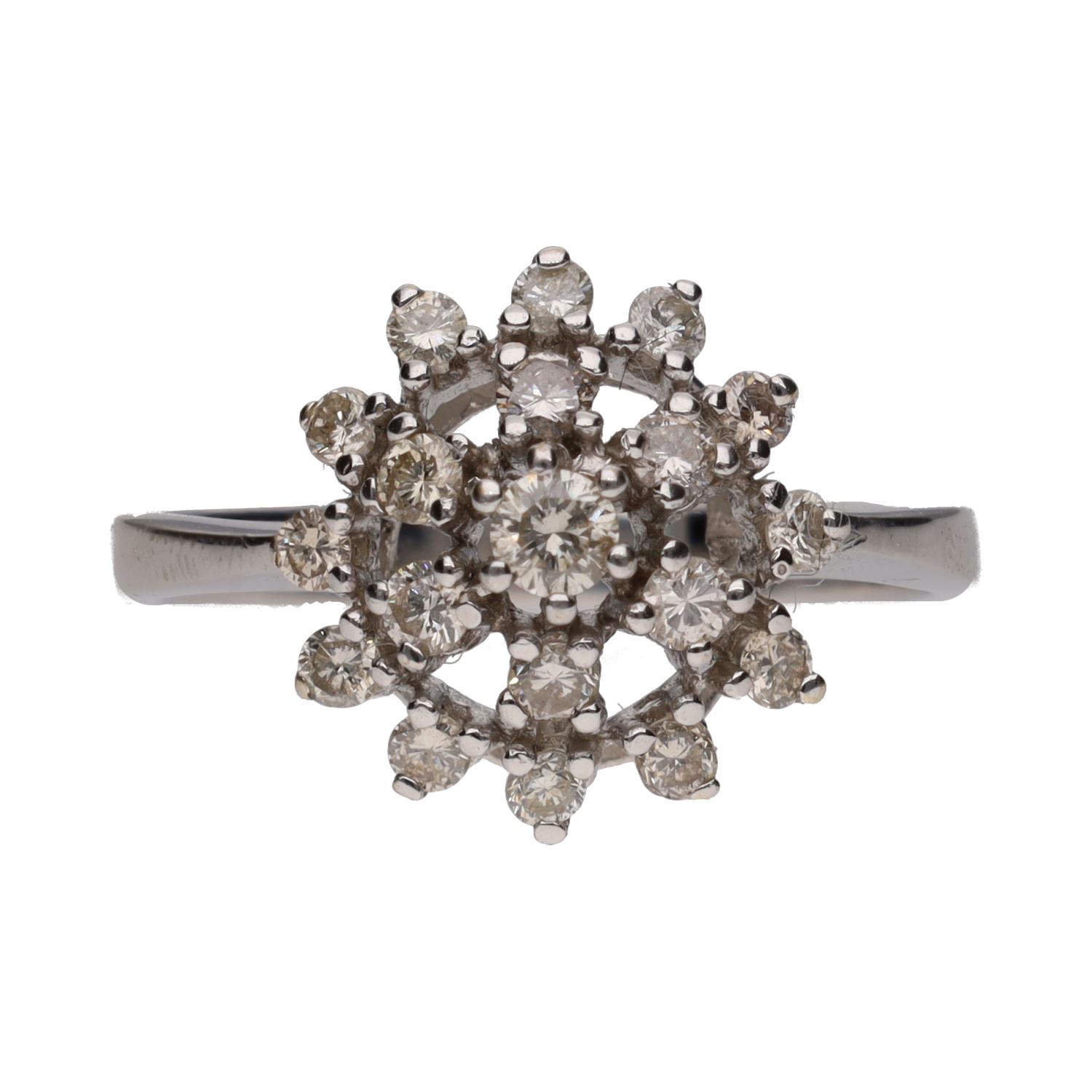 Sortija en oro blanco con brillantes. Talla 17.