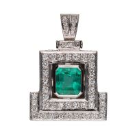 COLGANTES<BR>COLGANTE EN ORO BLANCO CON ESMERALDA Y...