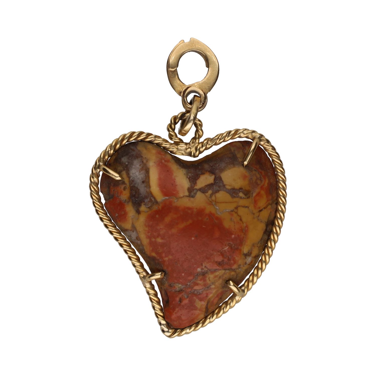 Colgante forma de corazón en oro amarillo y piedra a marmolada.