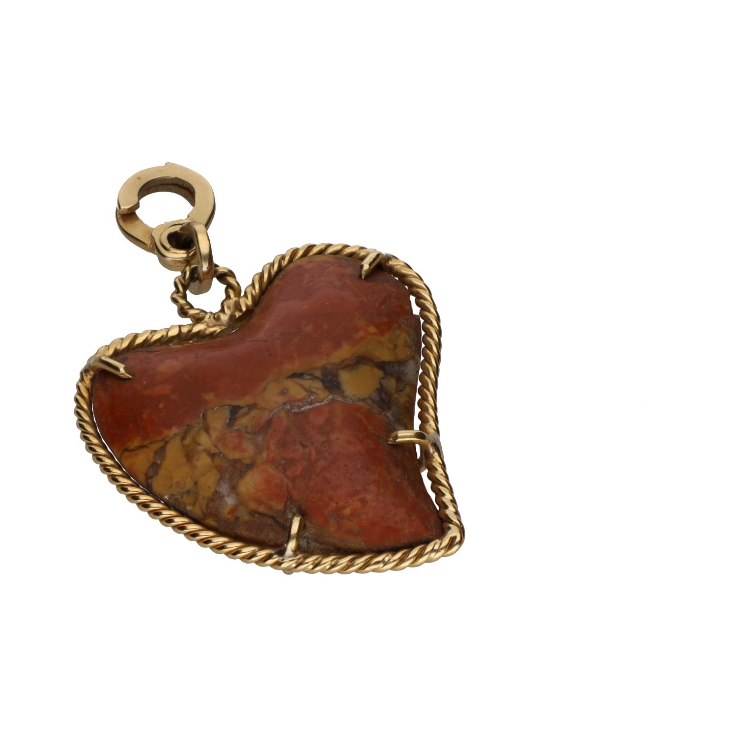 Colgante forma de corazón en oro amarillo y piedra a marmolada.