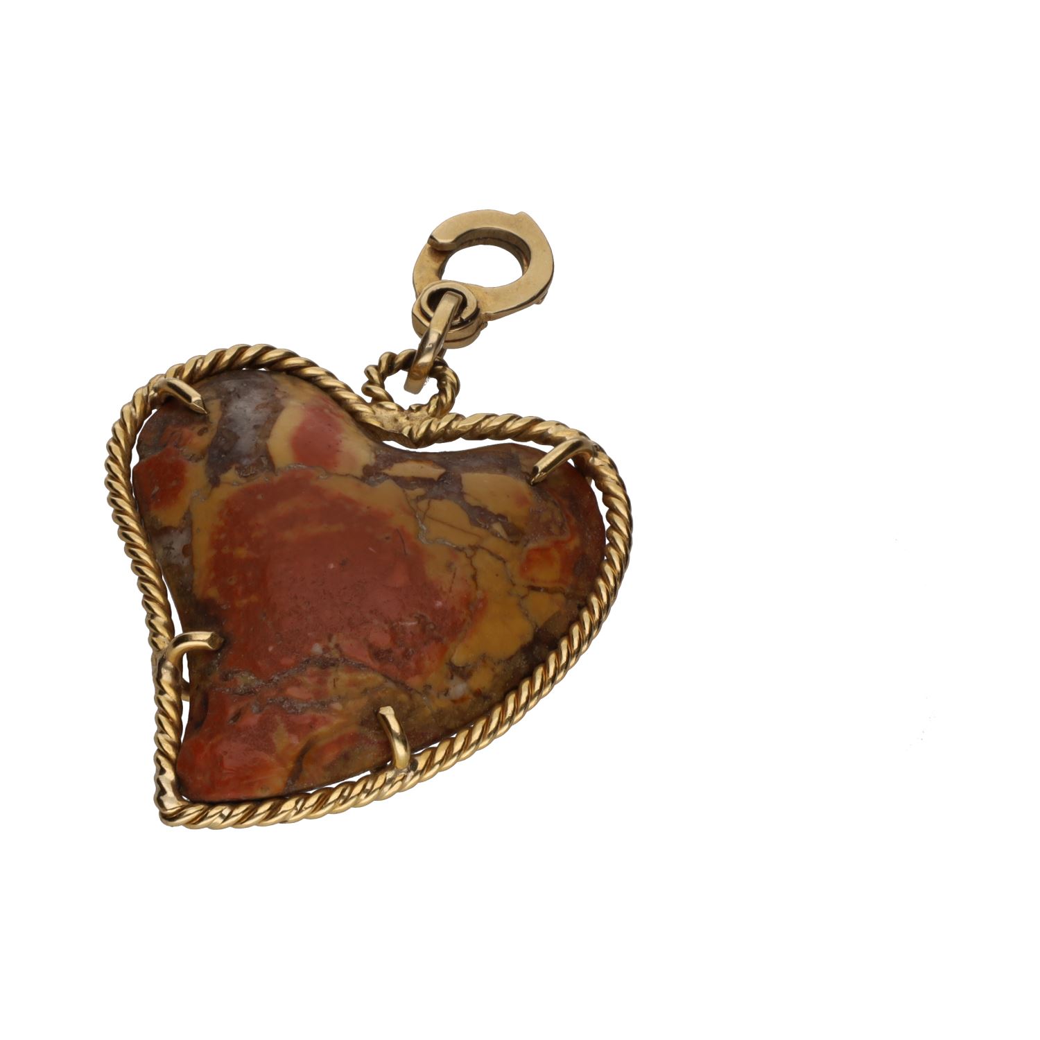 Colgante forma de corazón en oro amarillo y piedra a marmolada.