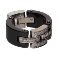 Sortija maillon panthere de cartier en oro blanco con brillantes y cerámica. Talla 51.