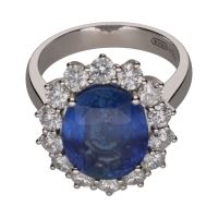 ANILLOS / SORTIJAS<BR>SORTIJA EN ORO BLANCO CON ZAFIRO CENTR...