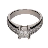 ANILLOS / SORTIJAS<BR>SORTIJA SOLITARIO EN ORO BLANCO CON BR...