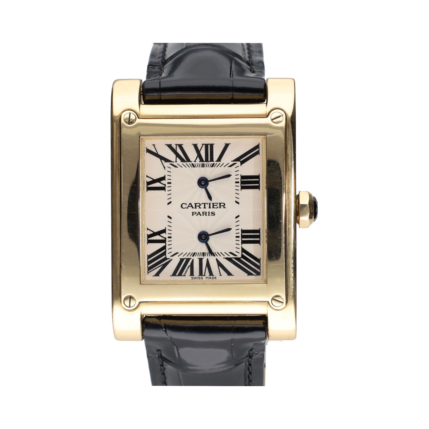 Tank a dual time oro amarillo cuerda manual 28mm.   