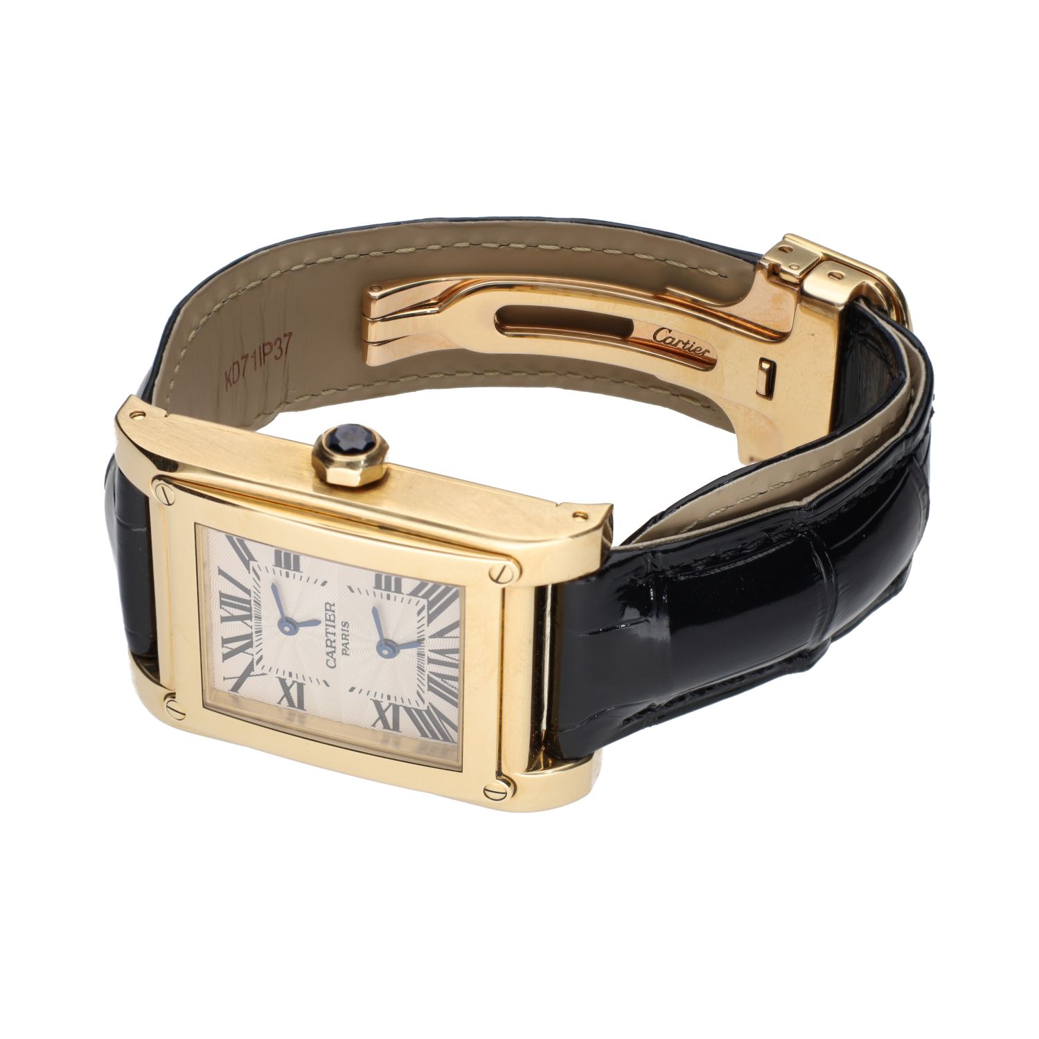 Tank a dual time oro amarillo cuerda manual 28mm.   