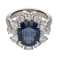 ANILLOS / SORTIJAS<BR>SORTIJA EN ORO BLANCO CON ZAFIRO Y ORL...