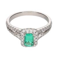 ANILLOS / SORTIJAS<BR>SORTIJA EN ORO BLANCO CON ESMERALDA Y ...