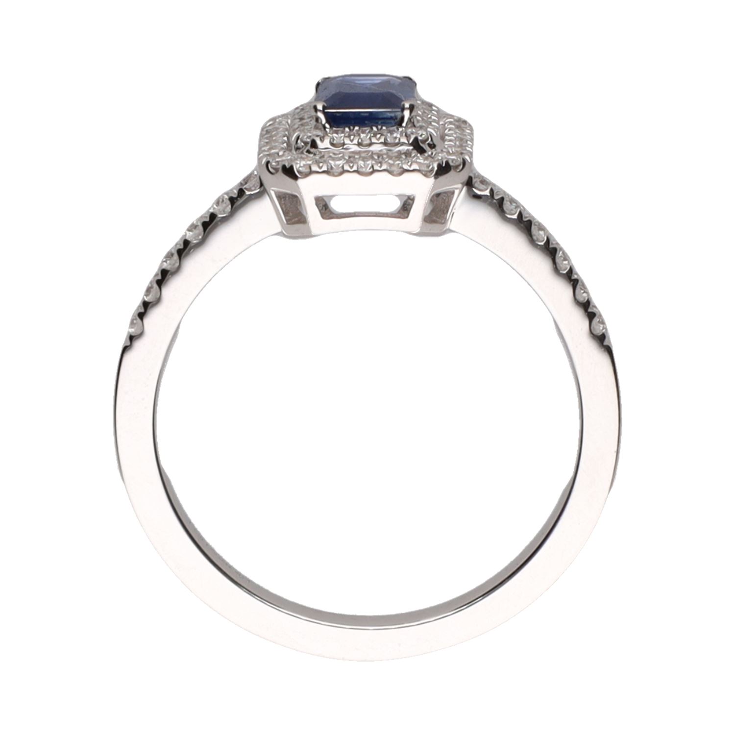 Sortija en oro blanco con zafiro y brillantes. Talla 14.