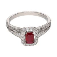 ANILLOS / SORTIJAS<BR>SORTIJA EN ORO BLANCO CON RUBÍ Y BRILL...