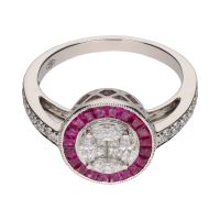 ANILLOS / SORTIJAS<BR>SORTIJA EN ORO BLANCO CON RUBÍES Y DIA...