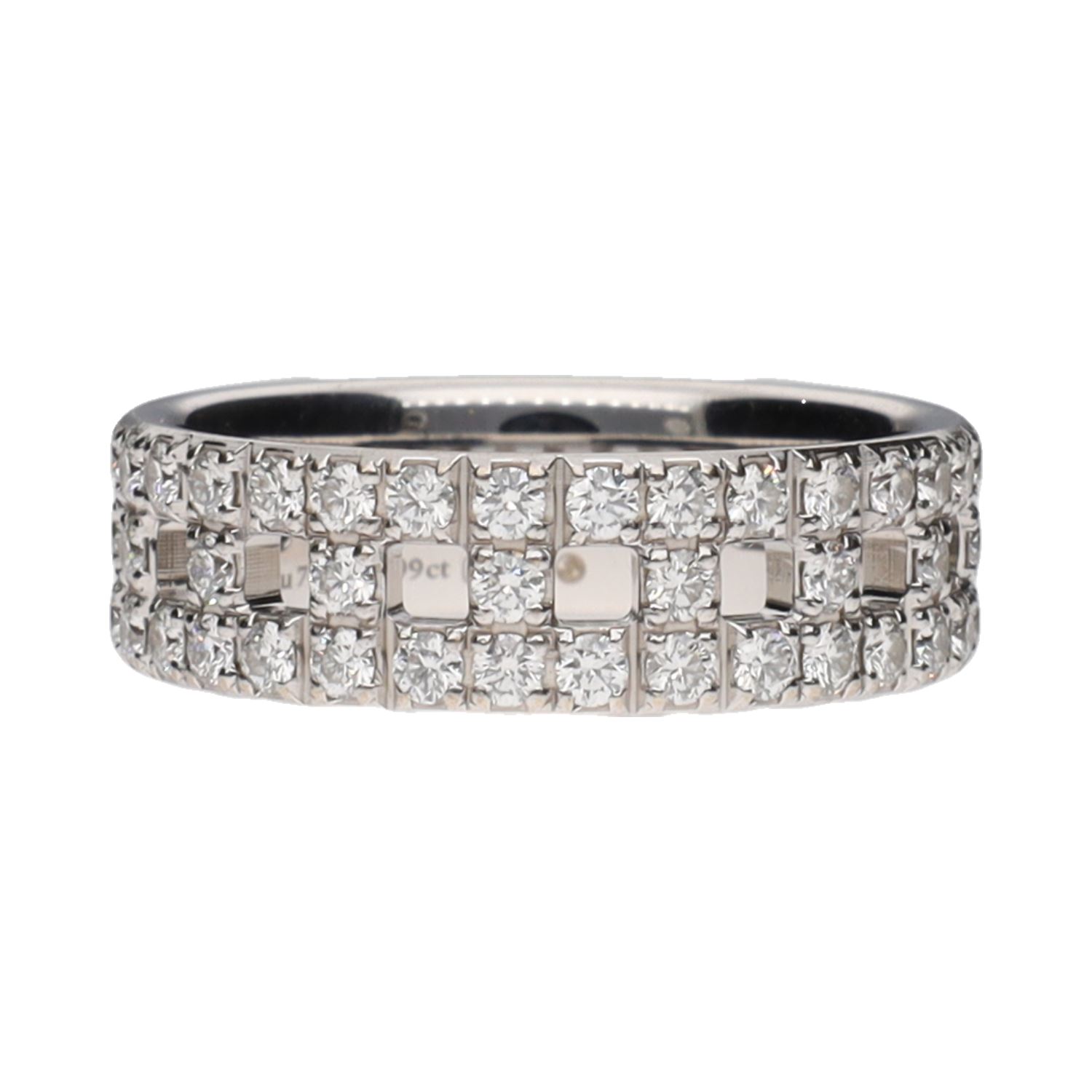 Sortija t true de tiffany & co. En oro blanco con brillantes. Talla 12.