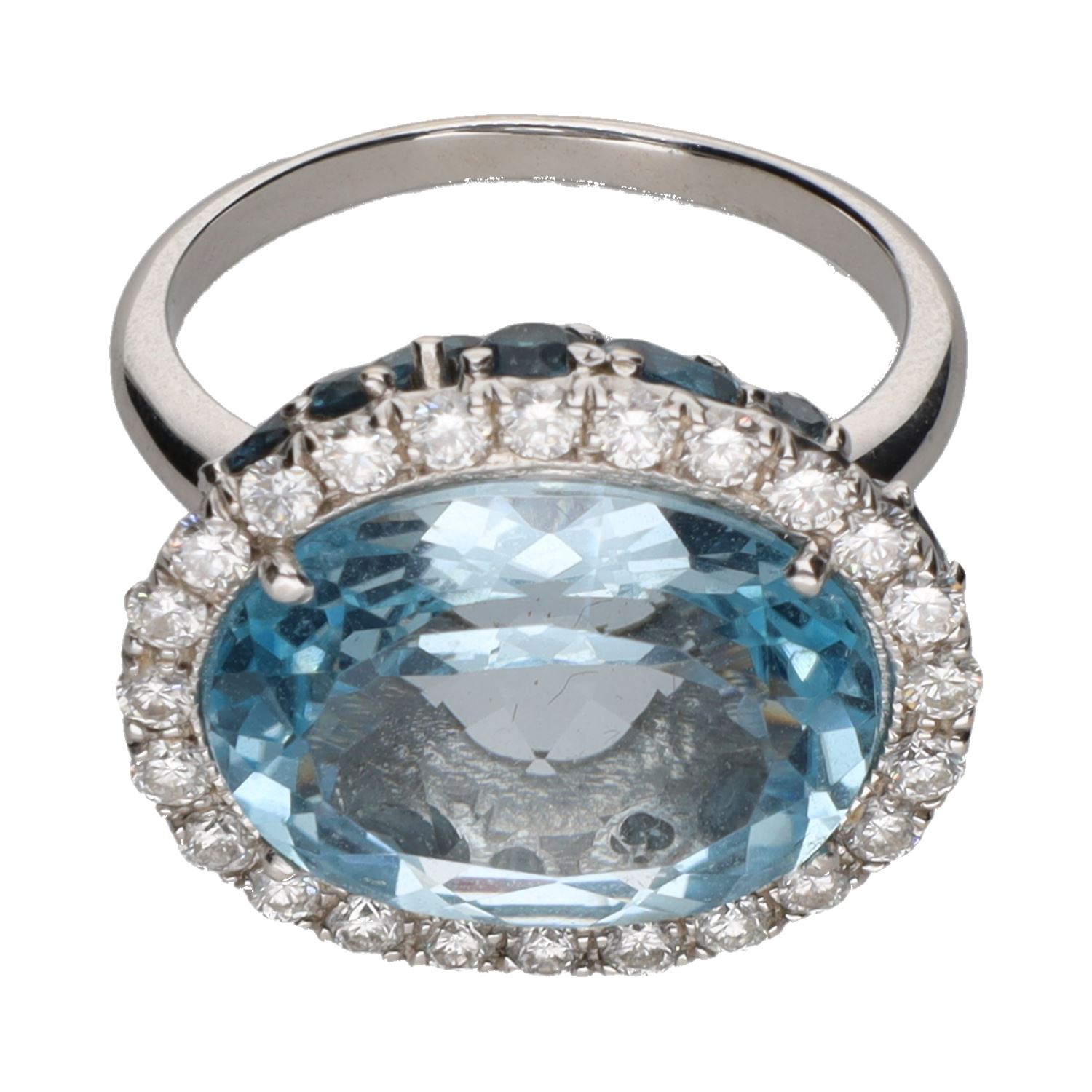 Sortija en oro blanco con topacios y brillantes. Talla 17.