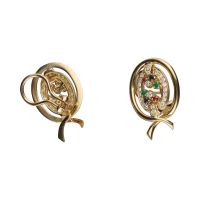 Pendientes en oro amarillo con esmeraldas, rubíes, zafiros y brillantes.