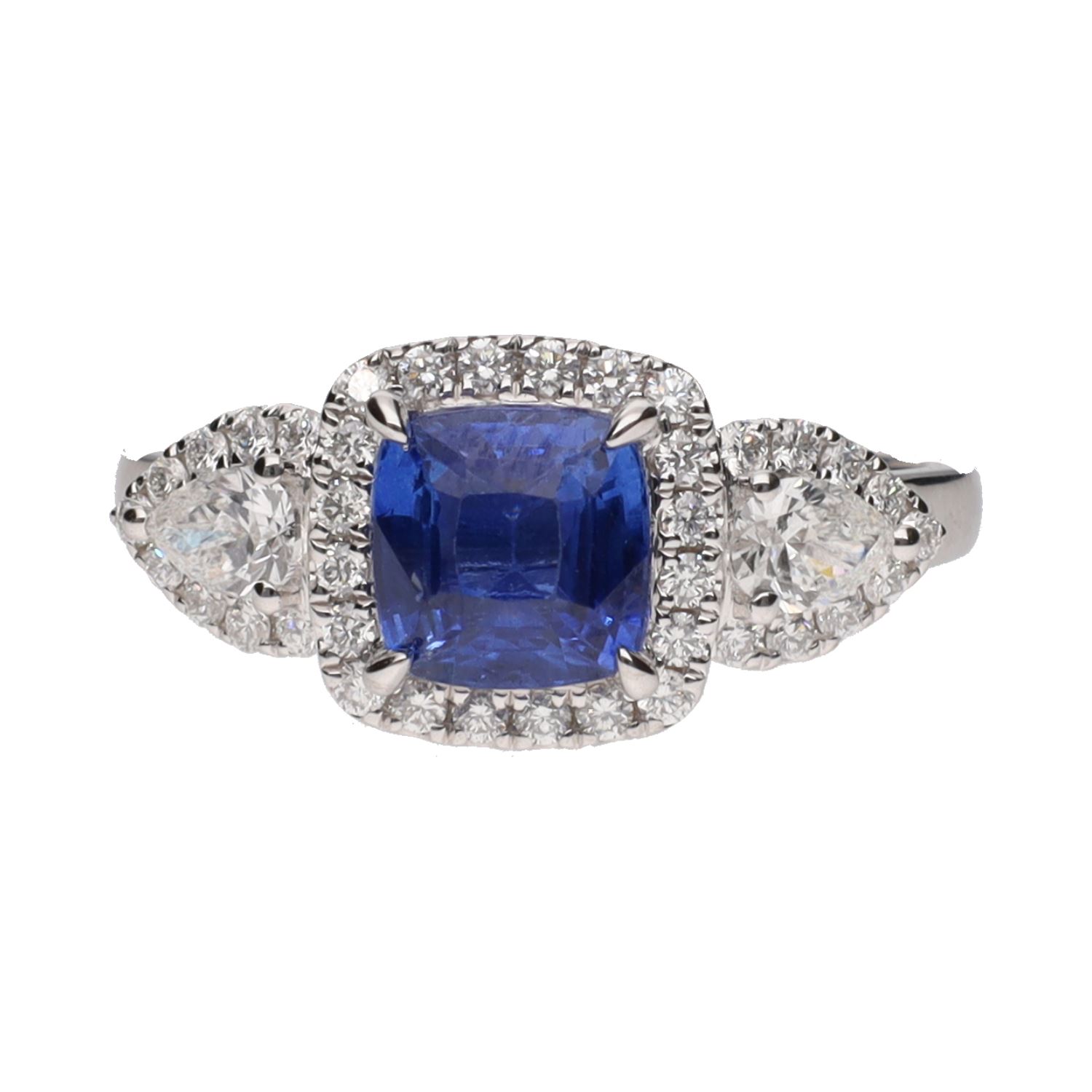 Sortija en oro blanco con zafiro y brillantes. Talla 14.